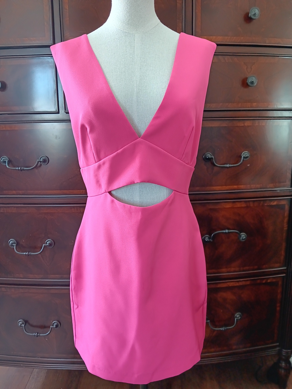 Endless Rose Hot Pink V-Neck Mini Dress with Waist Cutout - Picture 3 of 10